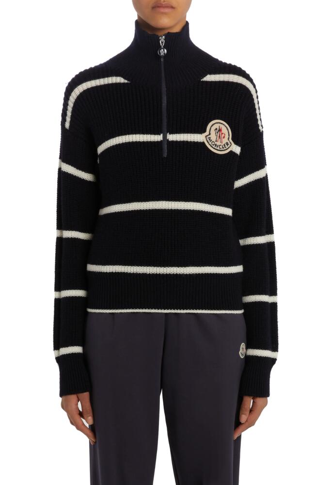 Moncler Turtleneck Wool Half Zip Sweater in Blue Navy Cover