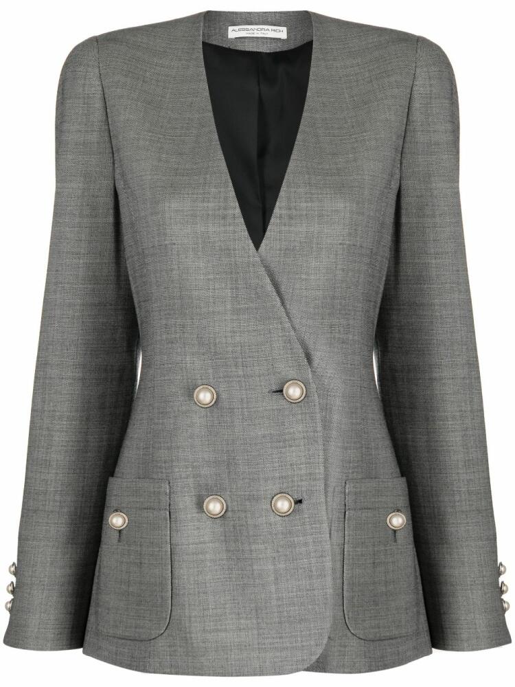 Alessandra Rich collarless double-breasted virgin-wool blazer - Grey Cover