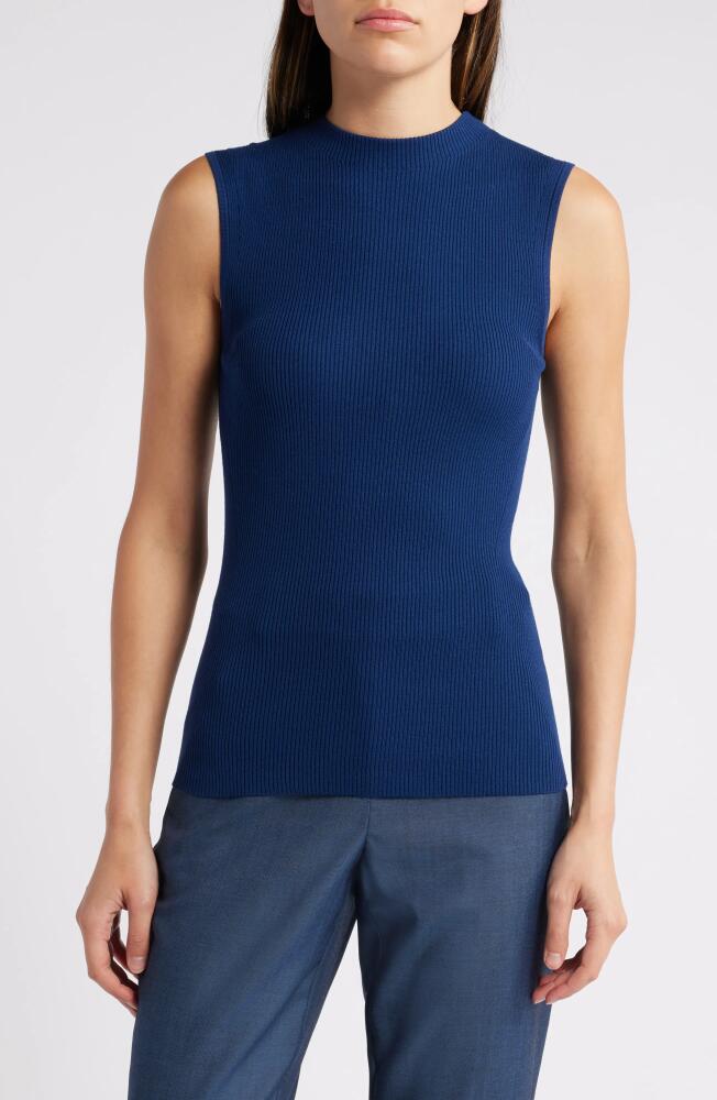 BOSS Feskies Mock Neck Sleeveless Rib Sweater in Deep Cove Cover