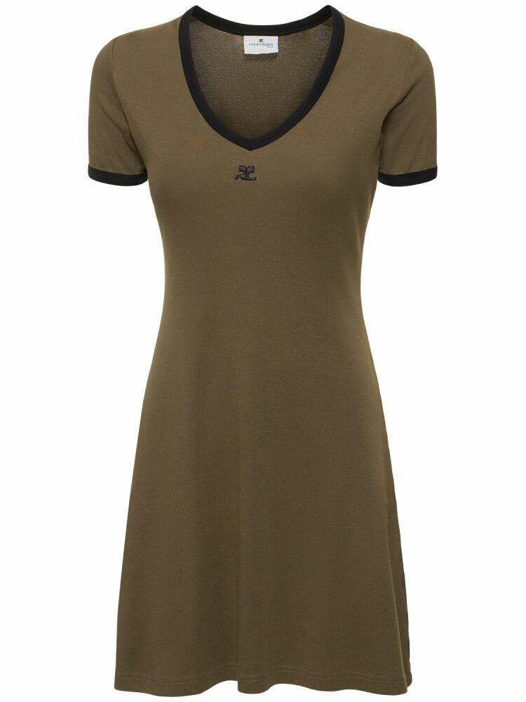 COURREGES Contrast V-neck Cotton Mini Dress Cover