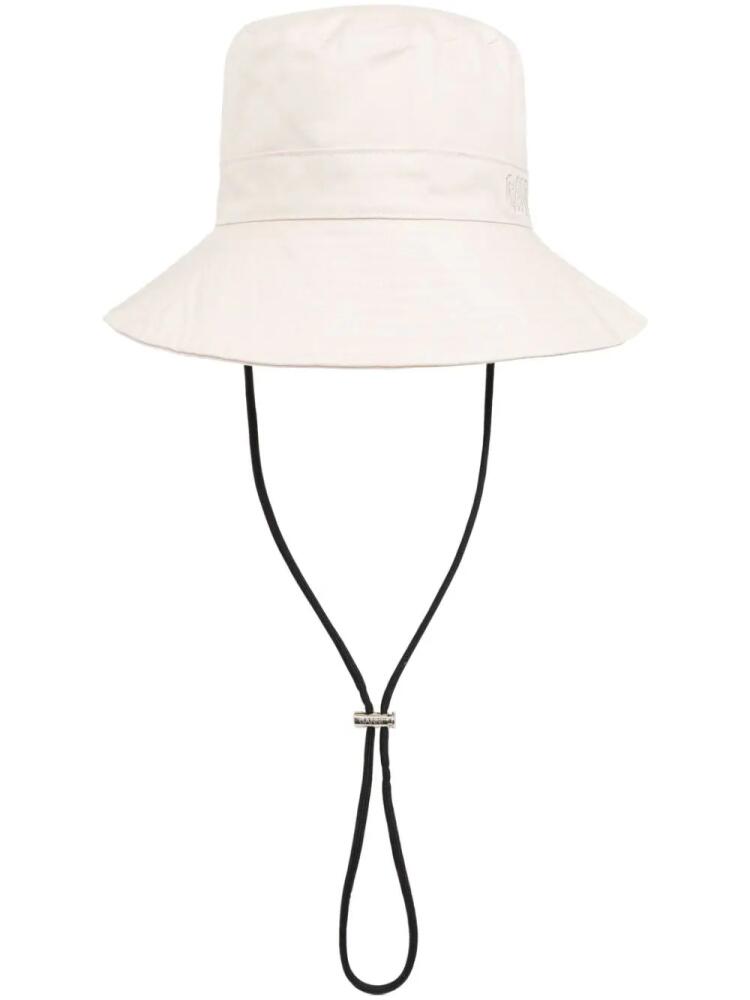 GANNI logo-embroidered denim bucket hat - White Cover