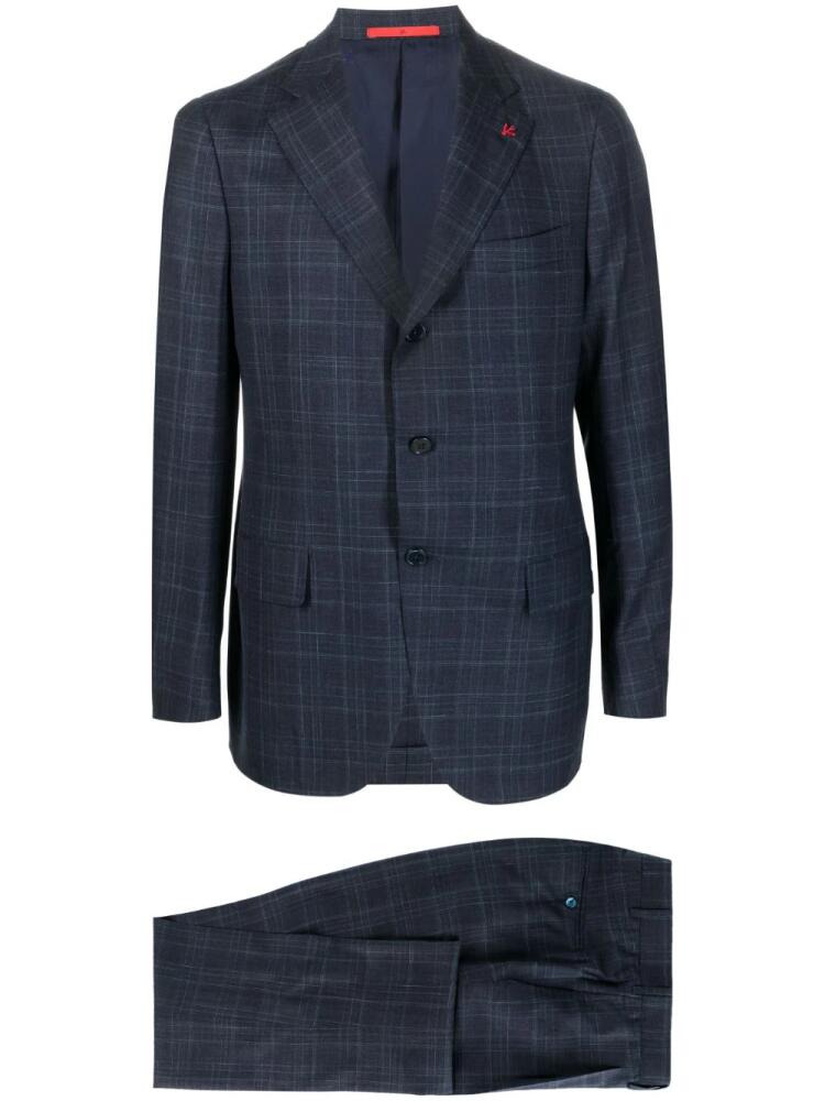 Isaia check-pattern single-breasted blazer - Blue Cover