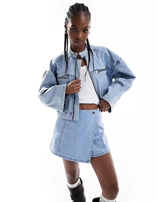 ONLY denim biker jacket in light blue Cover