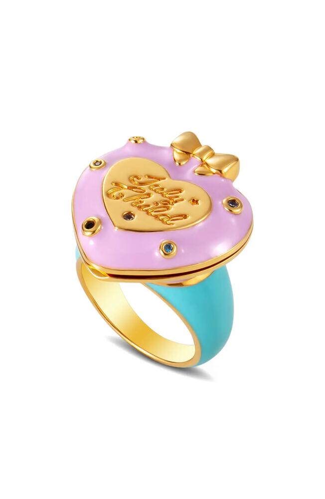 July Child Once Upon a Time Locket Ring in Gold/Pink/Green/Blue Enamel Cover