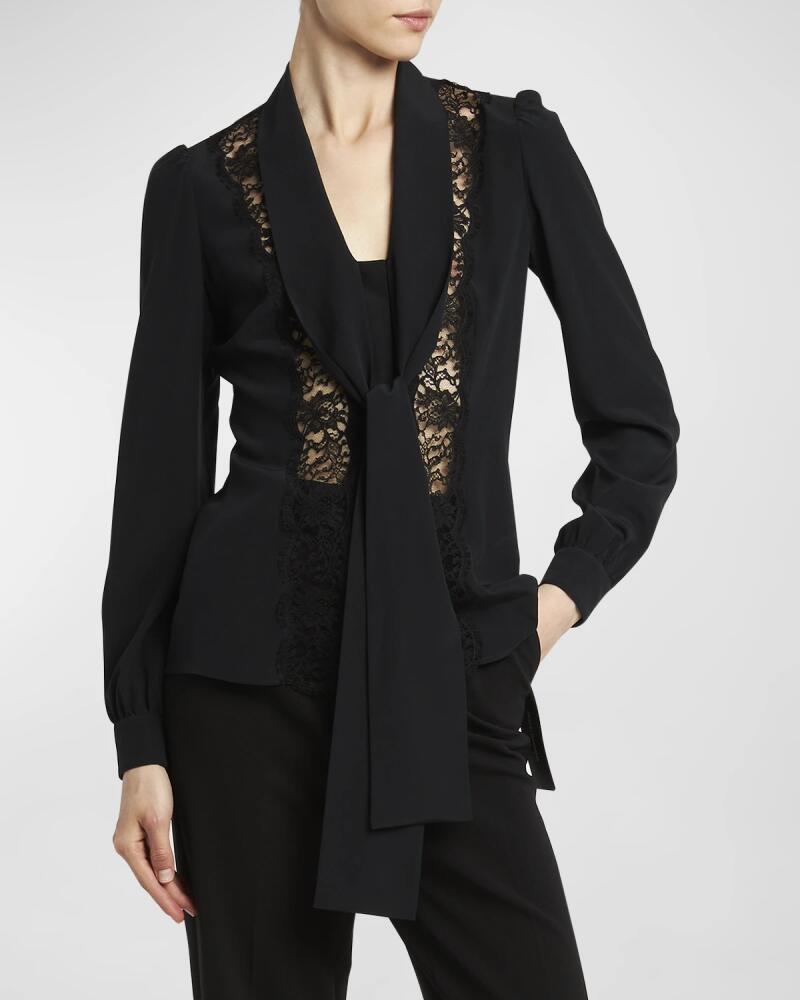 Dolce & Gabbana Tie-Neck Blouse with Lace Inset Detail Cover