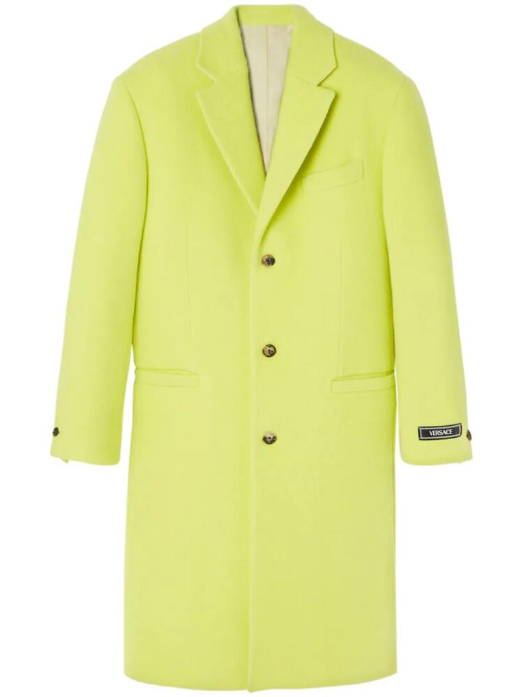 Versace logo-patch wool blend single-breasted coat - Yellow Cover