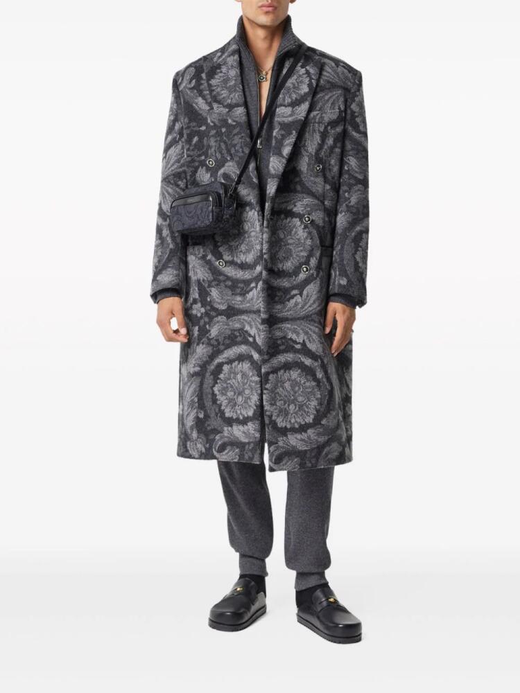 Versace Barocco-jacquard double-breasted coat - Grey Cover