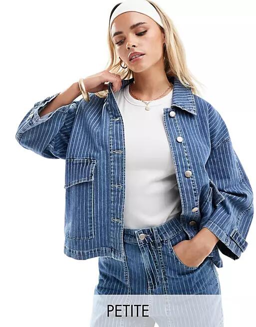 ONLY Petite boxy denim jacket in stripe - part of a set-Blue Cover