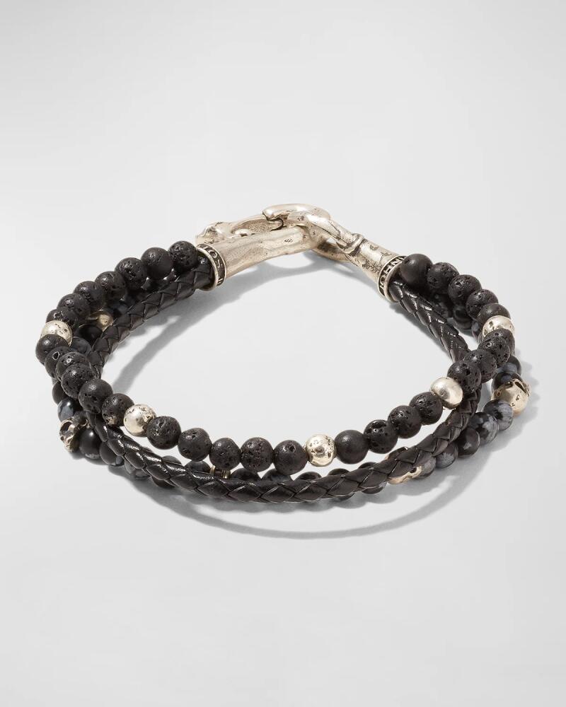 John Varvatos Men's Multi-Strand Leather, Lava & Obsidien Beaded Bracelet Cover