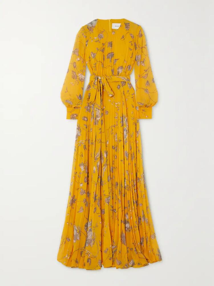 Erdem - Belted Pleated Floral-print Voile Gown - Yellow Cover