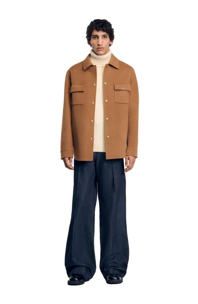 SANDRO Double-faced overshirt in Camel Cover