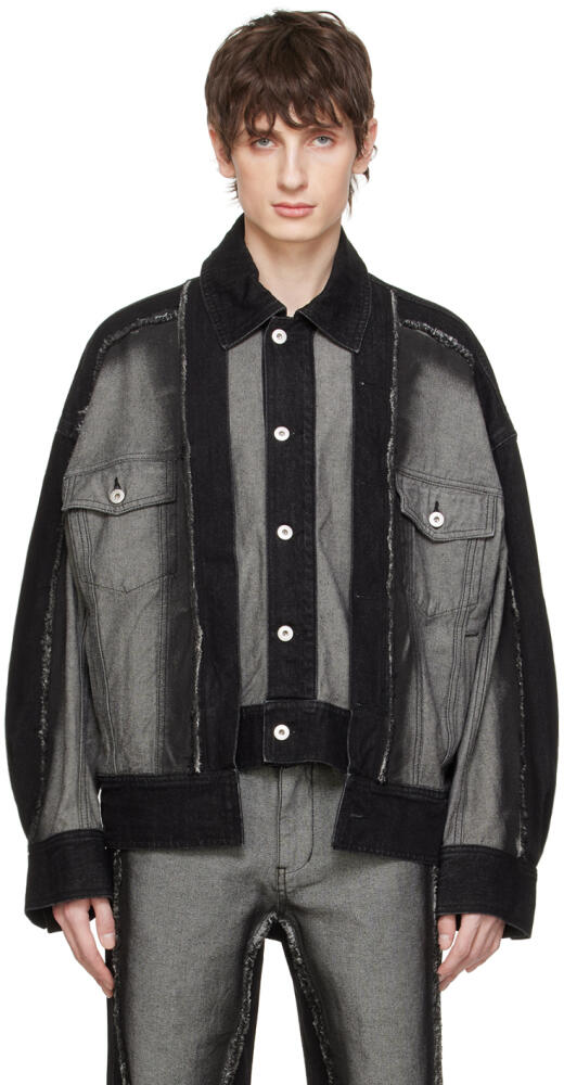 Feng Chen Wang Black Paneled Denim Jacket Cover