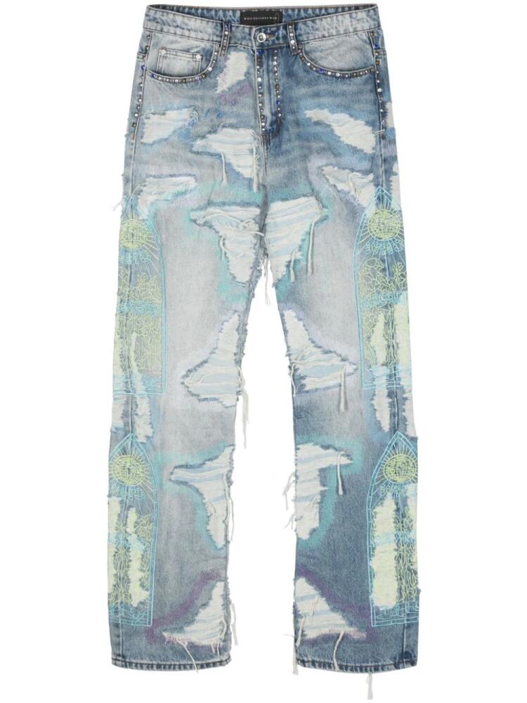 Who Decides War distressed straight-leg jeans - Blue Cover