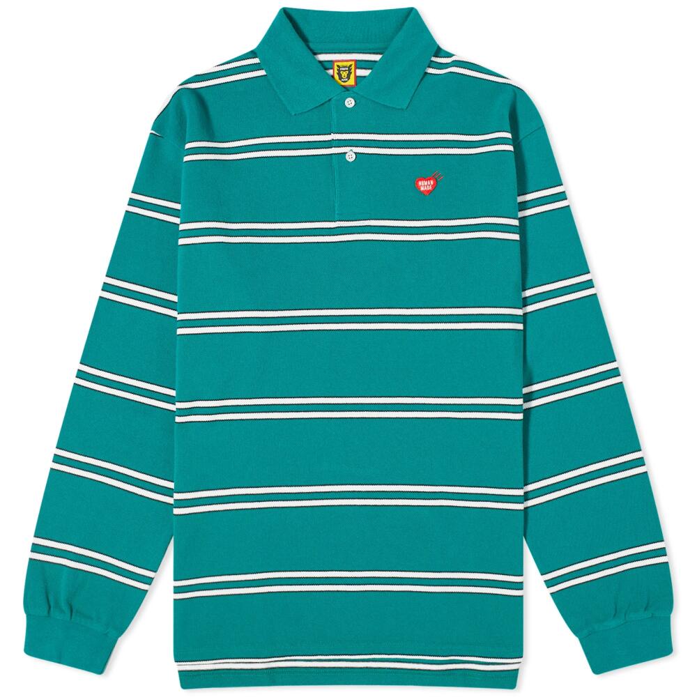 Human Made Men's Long Sleeve Striped Polo Shirt in Green Cover