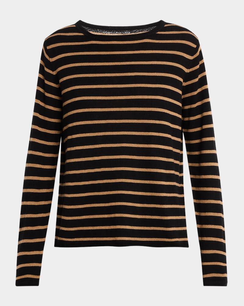 Majestic Filatures Cashmere Long-Sleeve Striped Crewneck Sweater Cover