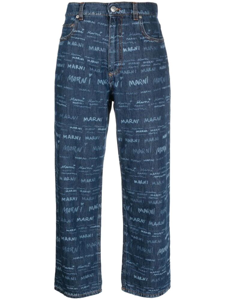 Marni logo-print cropped straight-leg jeans - Blue Cover