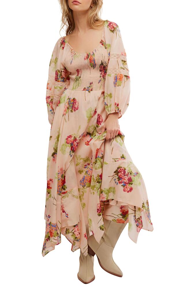 Free People Morning Glory Floral Smocked Long Sleeve Maxi Dress in Tea Combo Cover