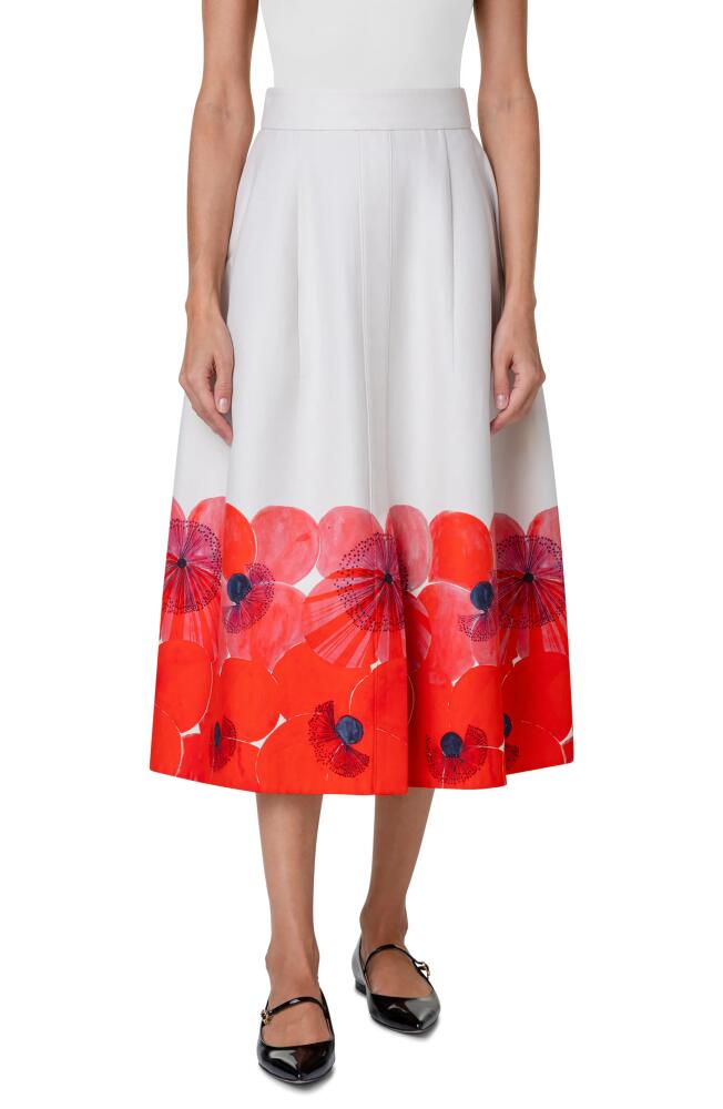 Akris Poppy Print Cotton & Silk Blend Midi Skirt in Poppy-Greige Cover