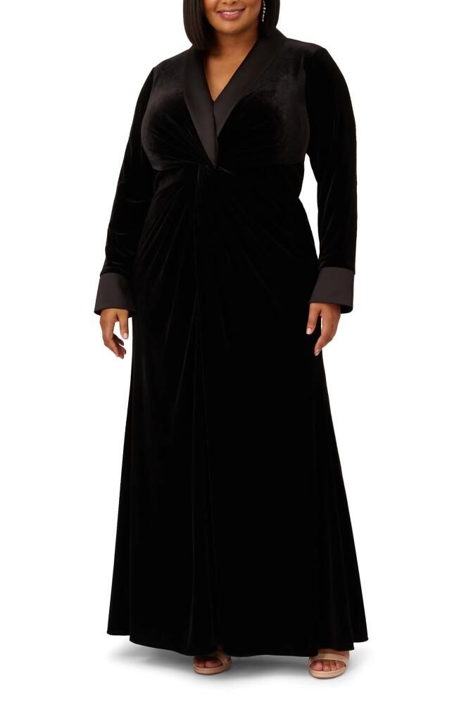 Adrianna Papell Long Sleeve Tux Velvet Gown in Black Cover