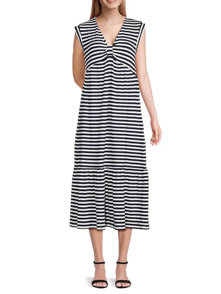 Tommy Hilfiger Women's Striped V Neck Midi Dress - Sky Captain Cover