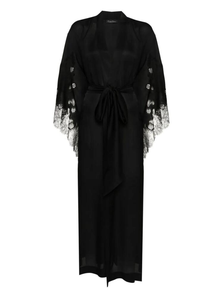 Carine Gilson lace-trim silk long robe - Black Cover