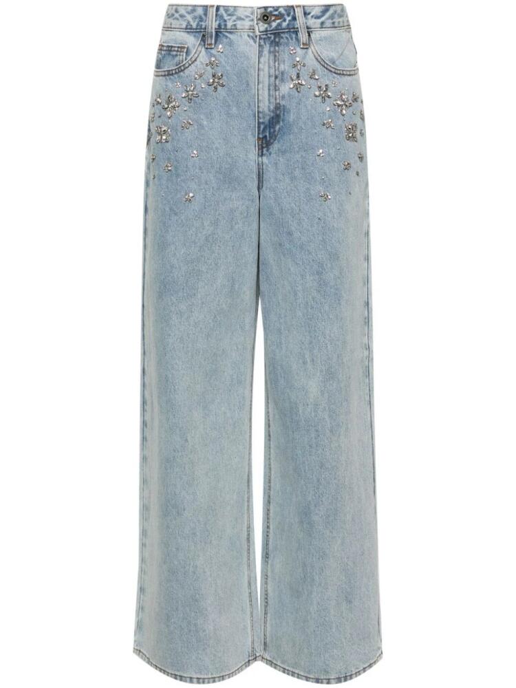 Self-Portrait crystal-embellished wide-leg jeans - Blue Cover