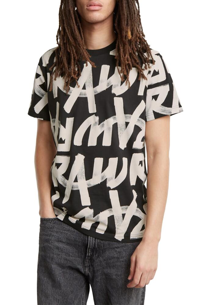 G-STAR Calligraphy Allover Graphic T-Shirt in Dark Black/Raw Paint Cover