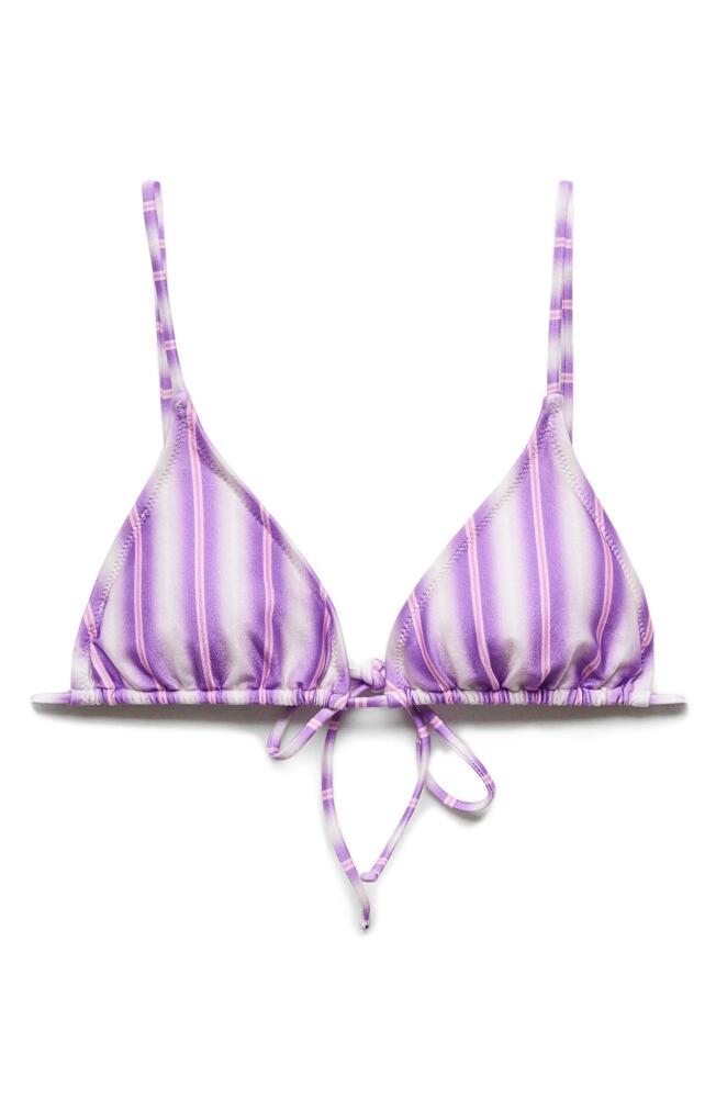 MANGO Stripe Triangle Bikini Top in Light Pastel Purple Cover