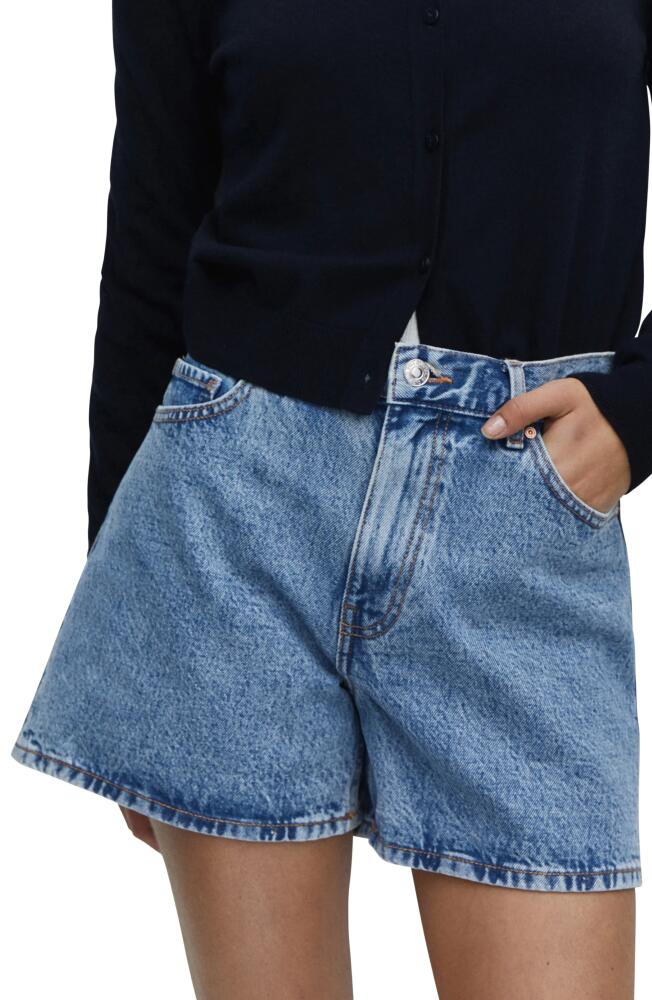 MANGO High Waist Jean Shorts in Medium Blue Cover