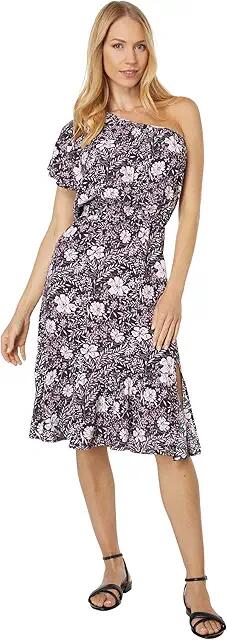 bobi Los Angeles Printed Crepe One Shoulder Ruffle Dress (Black Floral) Women's Clothing Cover