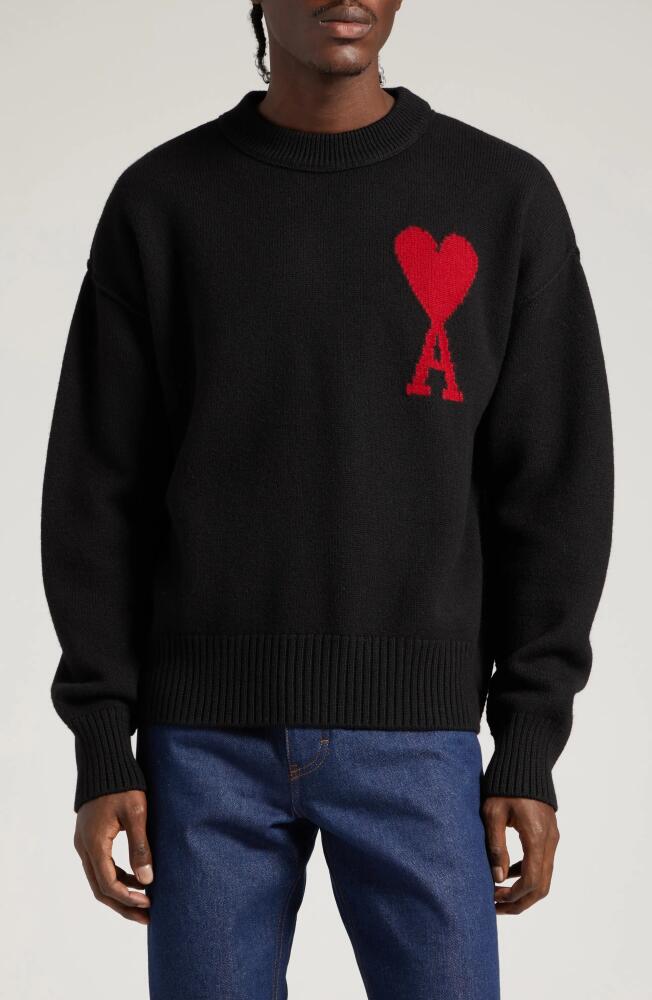 AMI PARIS Ami de Coeur Monogram Crewneck Sweater in Black/Red Cover