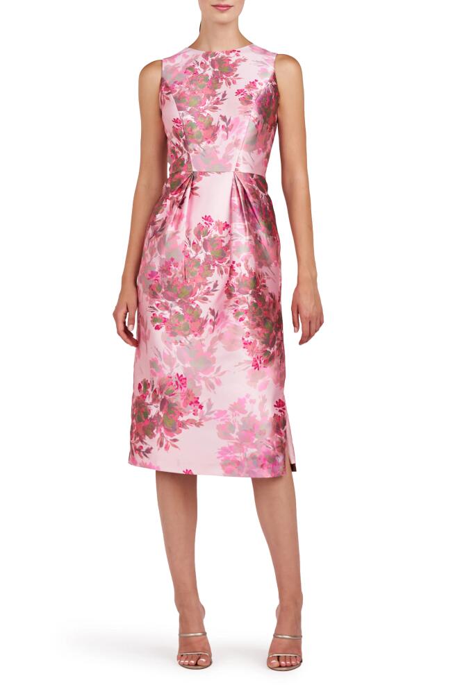 Kay Unger Adriana Floral Sleeveless Satin Sheath Dress in Vivid Berry Cover