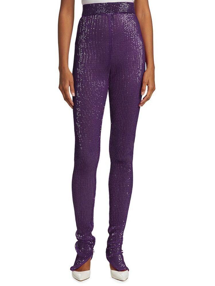 LaQuan Smith Women's Skinny Sequin Mesh Leggings - Grape Cover