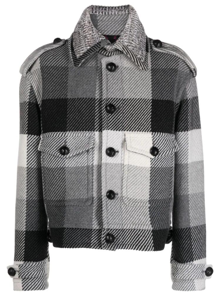 ETRO plaid-check button-up wool blend jacket - Black Cover