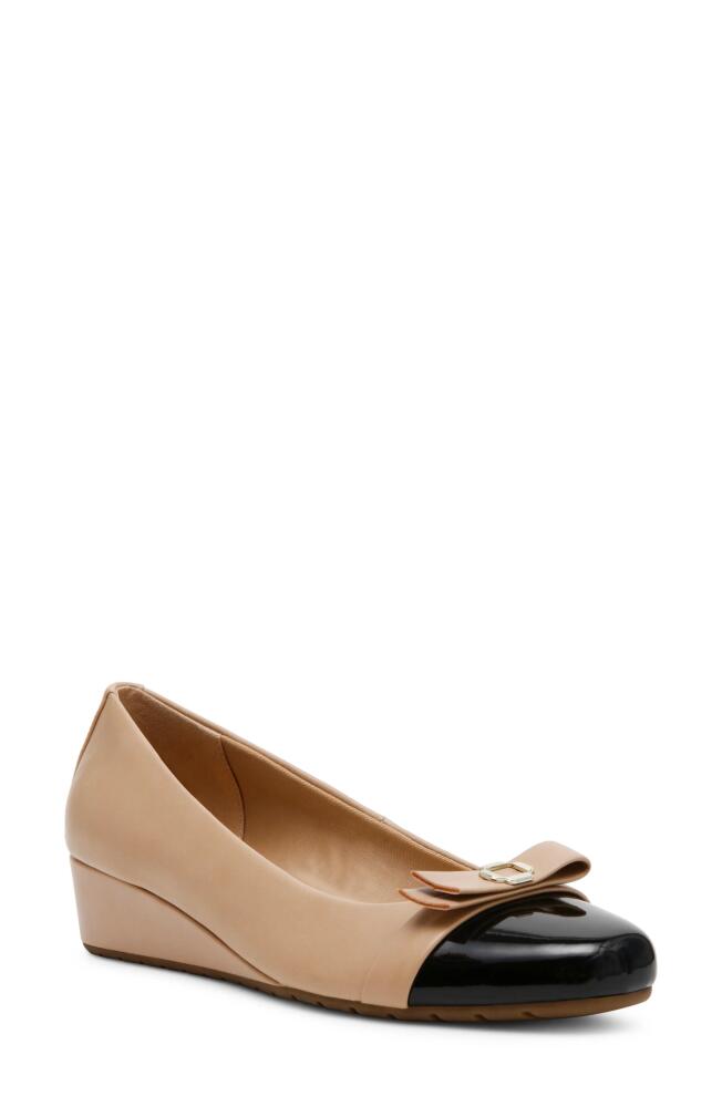 Anne Klein Melsy Cap Toe Wedge Pump in Nude Black Cover