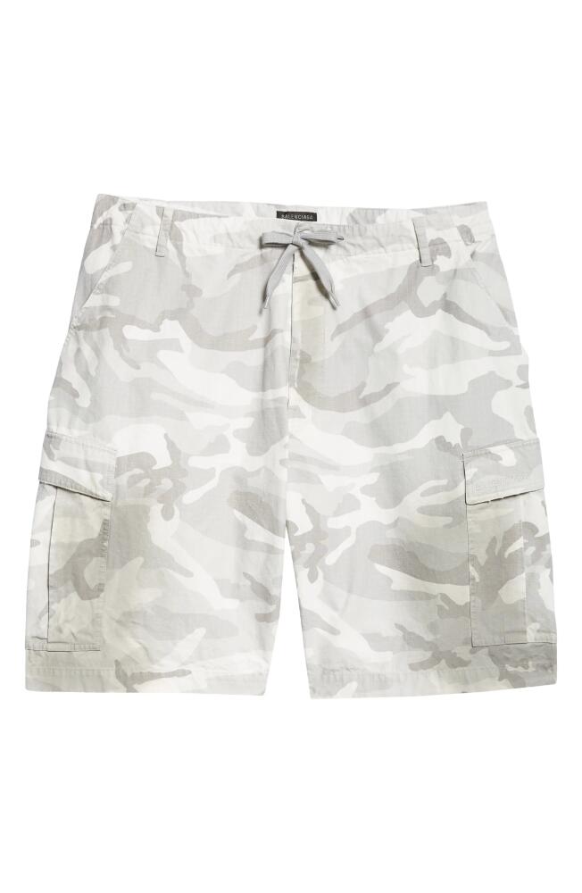 Balenciaga Camo Cotton Ripstop Cargo Shorts in Light Grey Cover