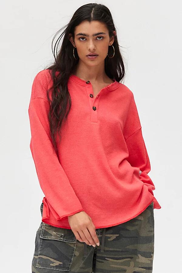 BDG Theo Oversized Waffle Knit Long Sleeve Tee in Red Cover