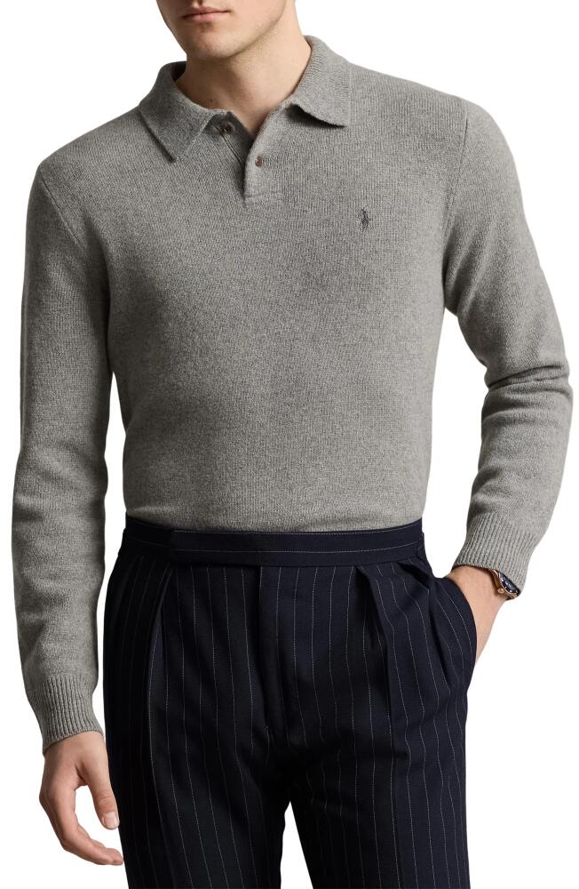 Polo Ralph Lauren Embroidered Logo Wool & Cashmere Polo Sweater in Fawn Grey Heather Cover