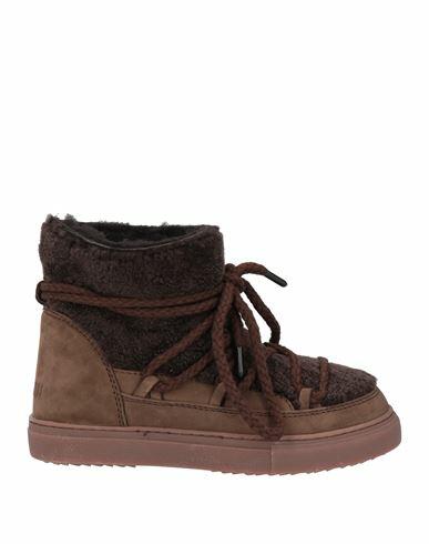 Inuikii Woman Ankle boots Dark brown Leather, Shearling Cover