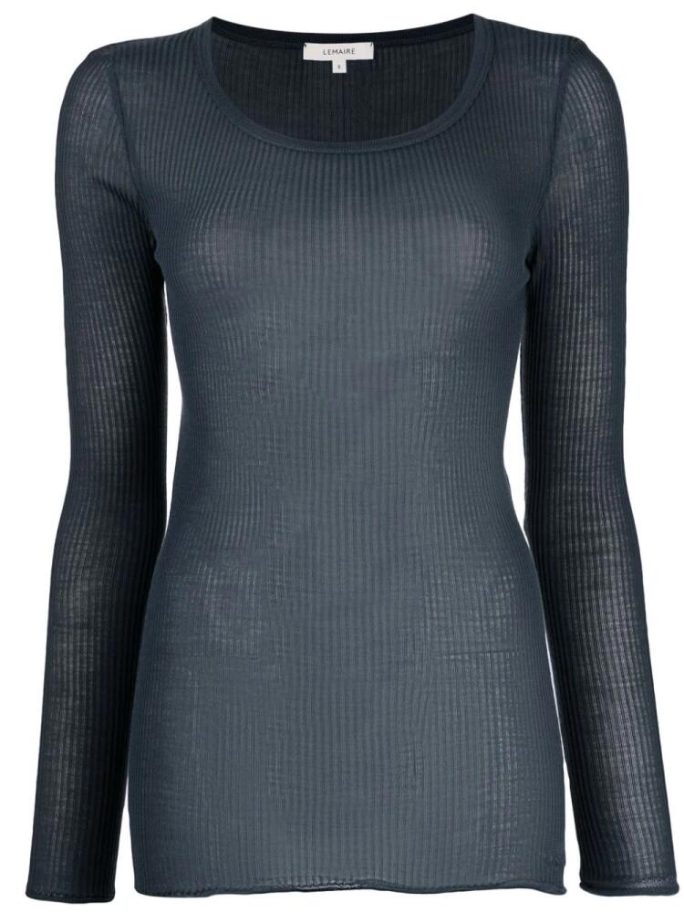 LEMAIRE ribbed-knit long-sleeved silk top - Blue Cover