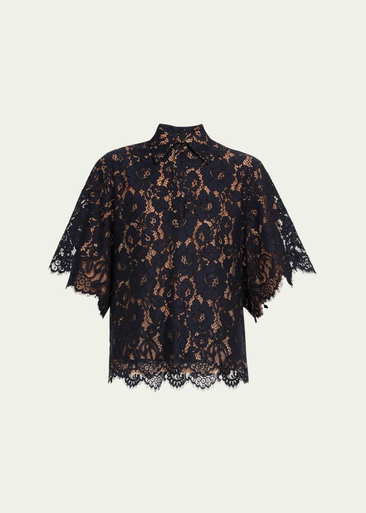 Michael Kors Collection Large Floral Lace Collared Shirt Cover