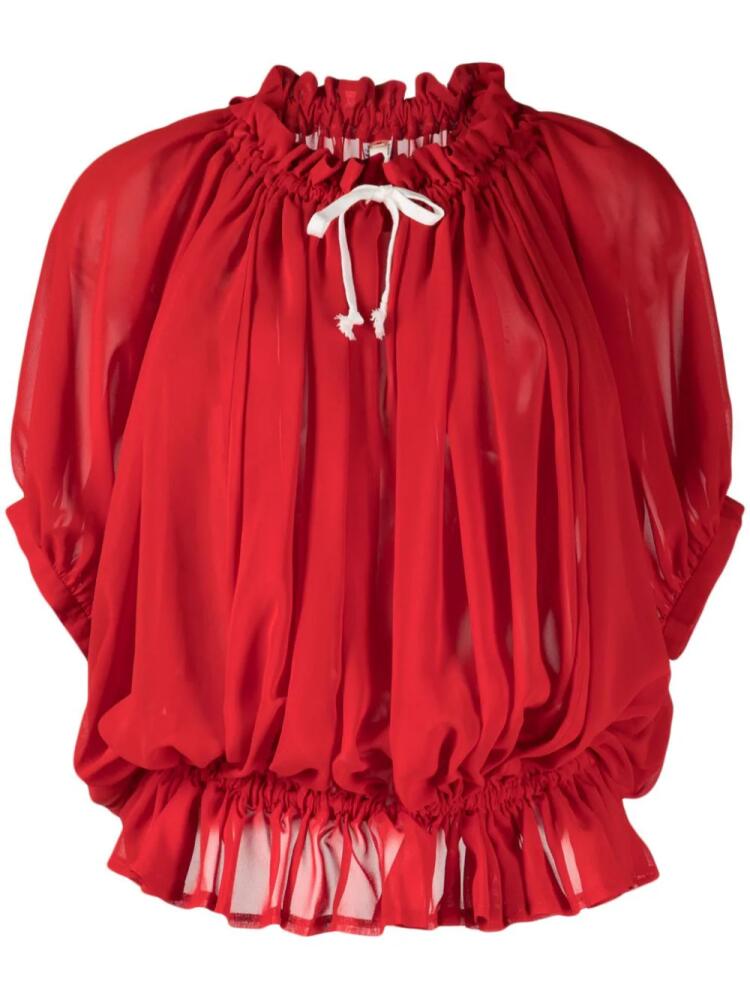 Comme Des Garçons contrasting-bow ruched semi-sheer blouse - Red Cover