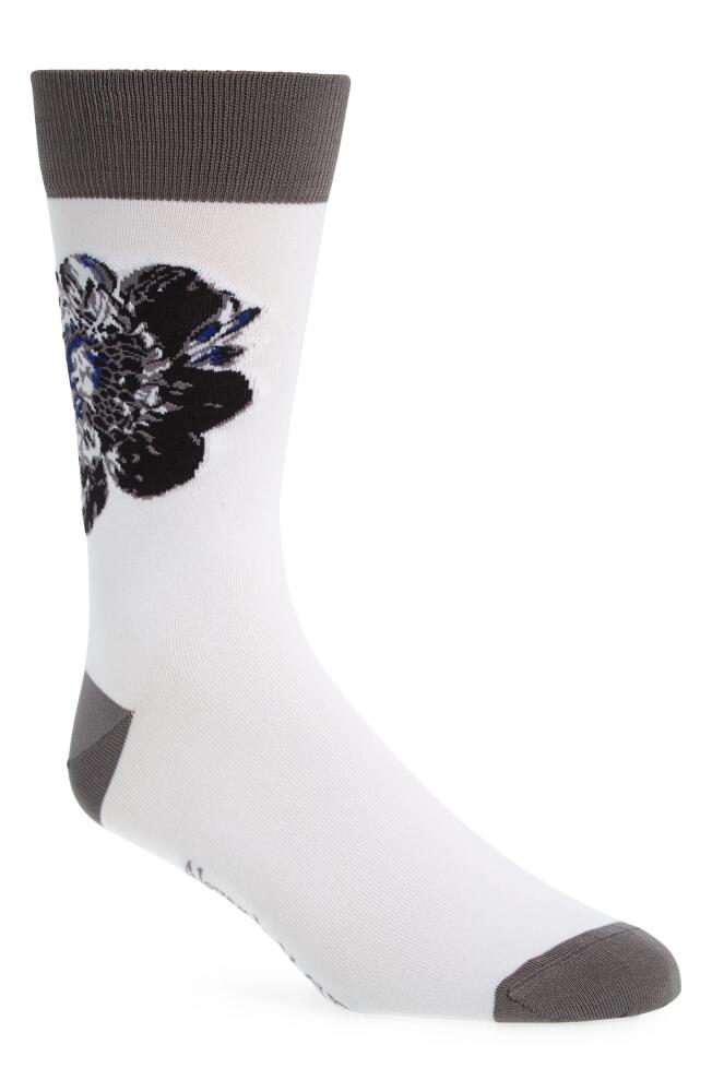 Alexander McQueen Chiaroscuro Floral Cotton Crew Socks in White/Light Grey Cover