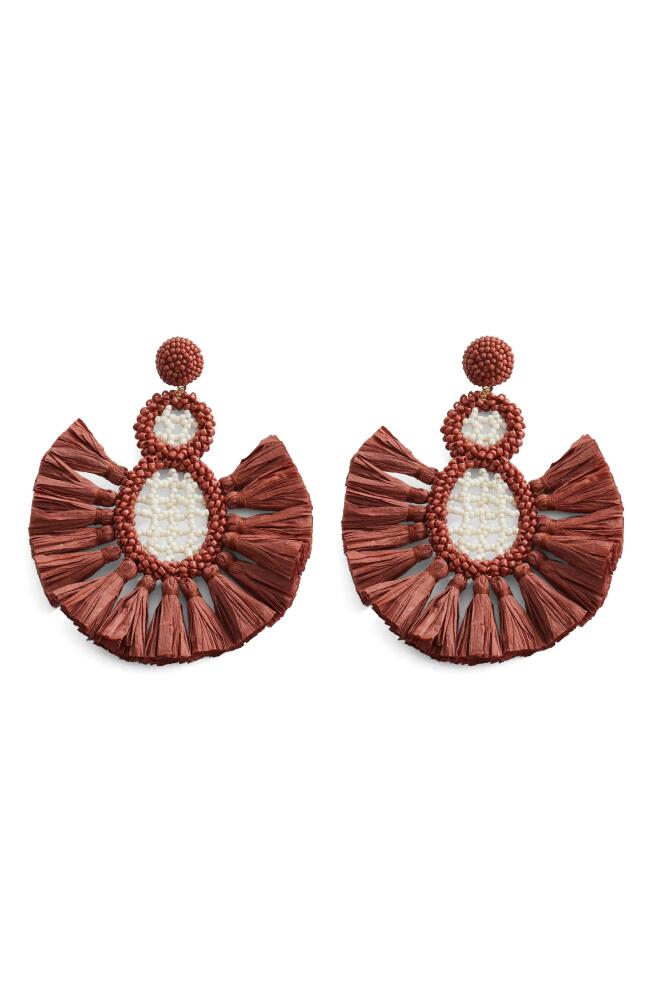 MANGO Raffia Drop Earrings in Russet Cover