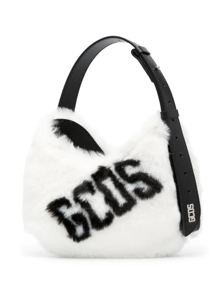 GCDS small Comma Faux Fur Logo shoulder bag - White Cover