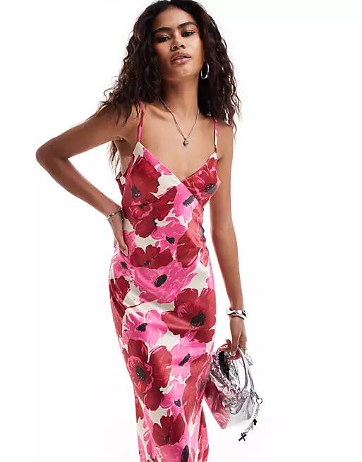 Emory Park poppy floral detail cami maxi dress in pink Cover