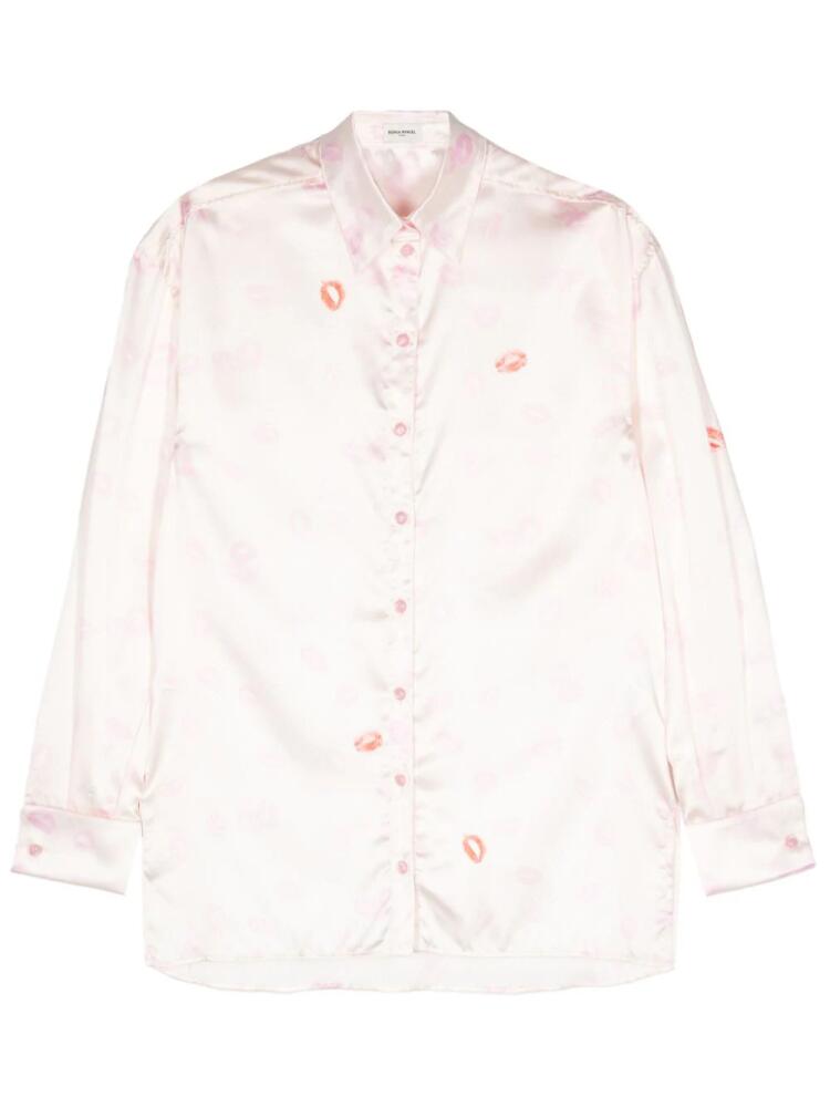 Sonia Rykiel lipstick-print satin shirt - Neutrals Cover