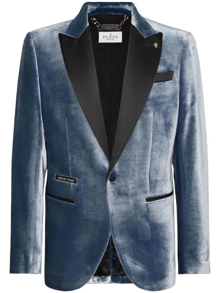 Philipp Plein contrast-lapel velvet blazer - Blue Cover