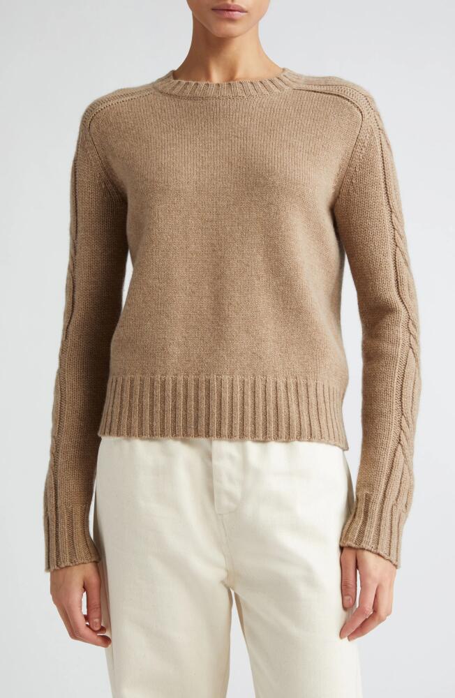 Max Mara Berlina Cable Knit Sleeve Cashmere Crewneck Sweater in Sand Cover