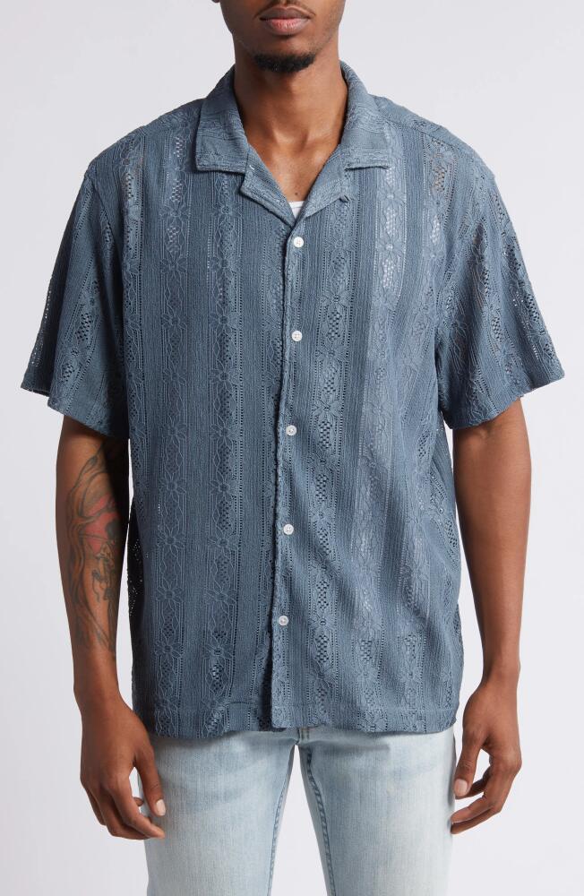 PacSun Niall Floral Lace Camp Shirt in Blue Mirage Cover